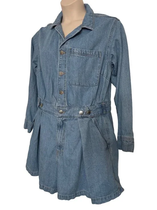 Universal Thread Size 17 Long Sleeve Romper Jean Medium Wash NWT - Picture 13 of 16